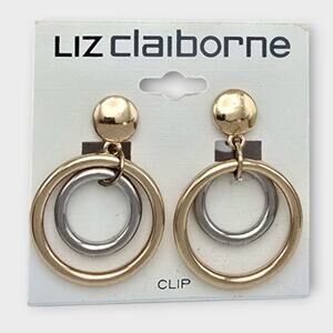 Liz Claiborne Gold Silver Double Hoop Clip-On Earrings NWT – Modern Chic